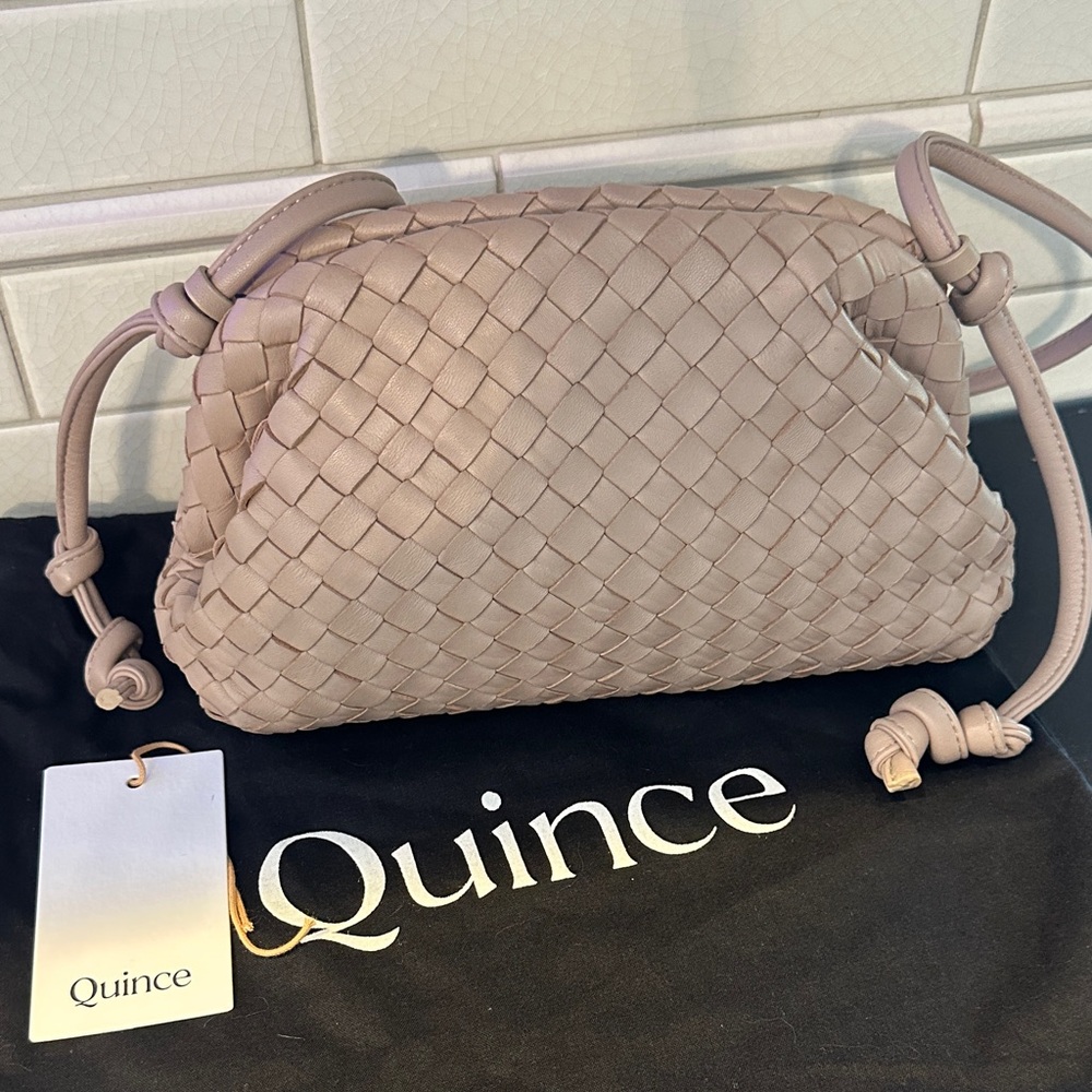 Quince Taupe Handwoven Italian Leather Crossbody Clutch